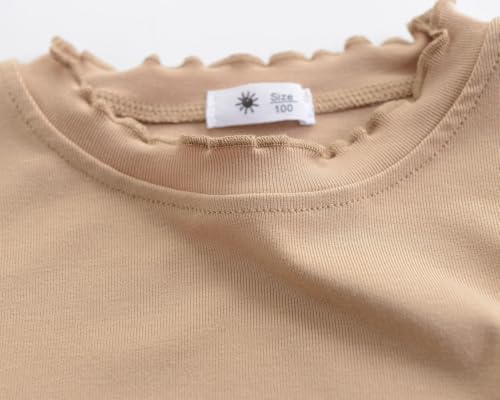 ACESTAR Girls Lettuce Edge Trim Crewneck Long Sleeve Slim Fit Shirt Toddler Basic Ribbed Knit Tee Ruffle Shoulder Tops2
