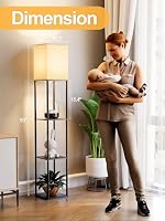 Floor Lamp with Shelves for Living Room, Shelf Floor Lamp with 3 CCT LED Bulb, Corner Display Standing Column Lamp Etagere Organizer Tower Nightstand with White Linen Shade for Bedroom, Office — image 3