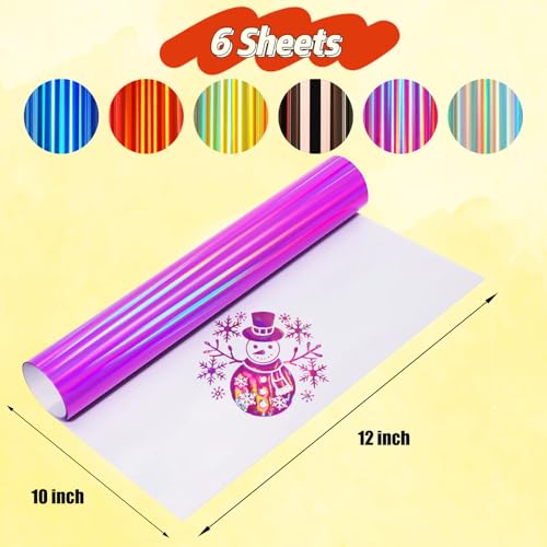 Image of Holographic HTV Heat Transfer Vinyl Metallic Holographic Vinyl Gold Iron HTV 6 Sheets 10 x 12inch Iron On Vinyl for T-Shirts DIY Design, Silhouette Cameo & Heat Press Machine