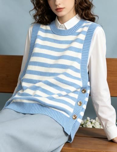 Image of HangNiFang Women's Round Neck Sleeveless Pullover Ribbed Knit Sweater Vest