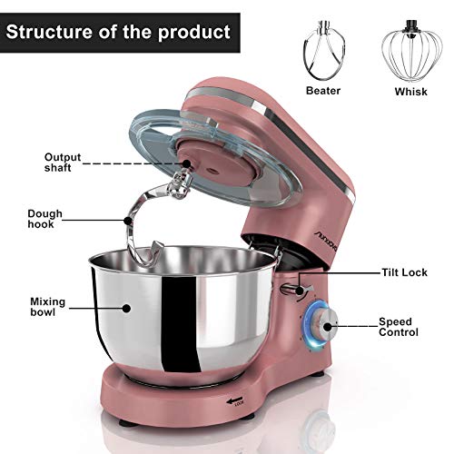 Nurxiovo 6.5QT Stand Mixer 660W Dough Hook Whisk Beater 6-Speed Electric Mixer Kitchen Tilt-Head Food Mixer with Stainless Steel Bowl (Rose Gold) - Thumbnail 2