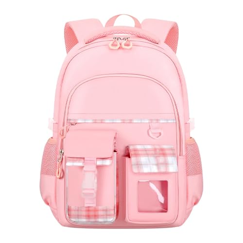 Grand sac à livres pour adolescents résistant avec dos rembourré rose