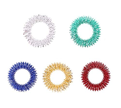 QQWA 5 Pièces Anneaux de Massage d'Acupression De Doigt Sensoriel, Anneaux Sensoriels Silencieux Great Fidget pour Enfants, Adolescents et Adultes, 5 Couleurs Vives Cover