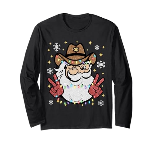 Familia de Fuentes Santa Cowboy Western Howdy Christmas Holiday Matching Manga Larga