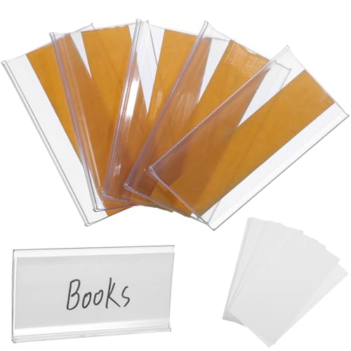 LEDMOMO 60個 透明製ラベルホルダー 強靭で変形防止 引き出しや棚の収納整理に 多用途で書類 書籍対応 コンパクトで省スペース 粘着テープ付