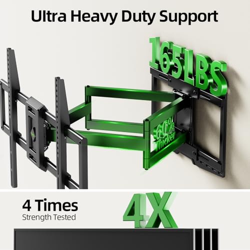 Image of USX MOUNT 8 inch Sliding Design /Heavy Duty Full Motion TV Wall Mount for 32-120 inch TVs, Ultra-Large Dual Arm Mount for 16 /18 /24 inch Studs with Swivel,Tilt&Level /Preassembled, Max VESA 900x600 up to 165lbs