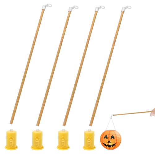 DIELIANHUA Laternenstab Kinder, 4 Stück Laternenstab und 4 Mini LED Lichter, Laternenstab Holz, Laternenstab Holz mit LED, für St Martin Kinderpartys, Weihnachten, Halloween