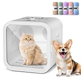 Automatic Pet Hair Dryer Box, 70L Dual Motor Fans Blower for Cats and Small Dogs, 360° Drying, Temperature Control, Self-Dryer Boxes with 4 Adjustable Speed Settings & 5 Drying Modes, 5 Towels, White