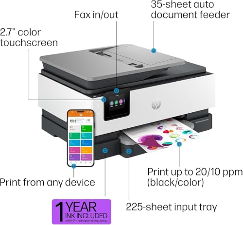 hp officejet pro 8139e wireless all-in-one color inkjet printer print scan copy fax adf duplex printing best-for-home office 1 year of instant ink included renewed premium