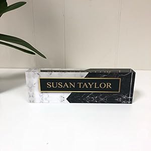 Artblox personalized name plate for desk black white marble design on clear acrylic glass custom desk name plate personalized name and credentials for teacher phd military office name plate  urban country home decor