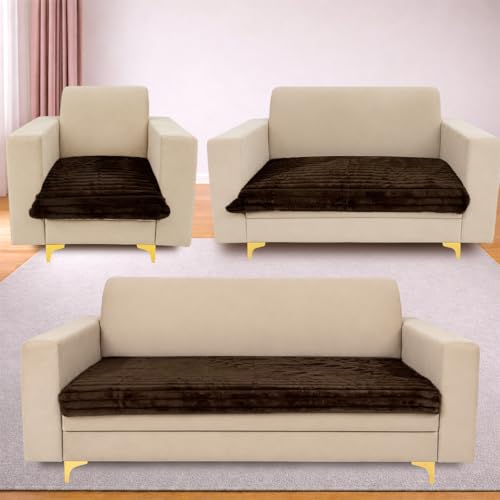 Image of Homerz Premium Rabbit Fur Sofa Cover with Anti-Skid Backing, Soft Plush Fabric Sofa Protector for Living Room Furniture (Brown, 6 (3+2+1) Seater, Only Seat Cover)