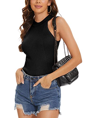 Inkoff Women's Halter Knit Tank Tops Sleeveless Casual Sweater Vest Strench Ribbed Cami Shirts Slim Fit L #TOP3