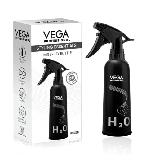 Image of VEGA PROFESSIONAL Plastic Hair Spray Bottle For Hairstyling, Cleaning, Salons, Empty Spray Bottle, Black, 350 Ml, (VPHSB-04)