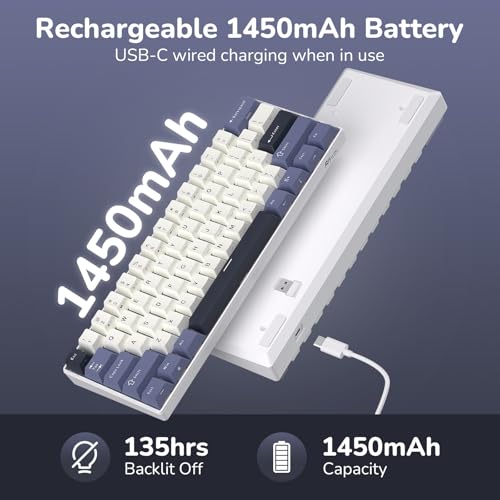 Image of RK ROYAL KLUDGE RK61 Wireless Mechanical Keyboard, 60% Triple Mode BT5.0 /2.4G /USB-C Compact Gaming Keyboard, PBT Keycaps, Pro Software, Hot Swappable Custom Switches