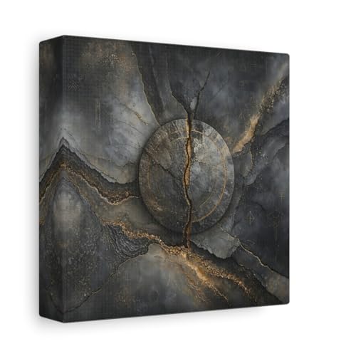 Tableau abstrait gris et or carré 15x15 cm pour décoration salon moderne