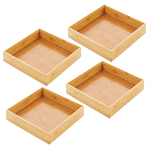 Mdesign Wooden Bamboo Drawer Organizer - 9" Square Stackable Storage Box Tray For Kitchen Drawers/Cabinet - Utensil, Silverware, Spatula, And Flatware Holder - Echo Collection - 4 Pack, Natural Wood #TOP7