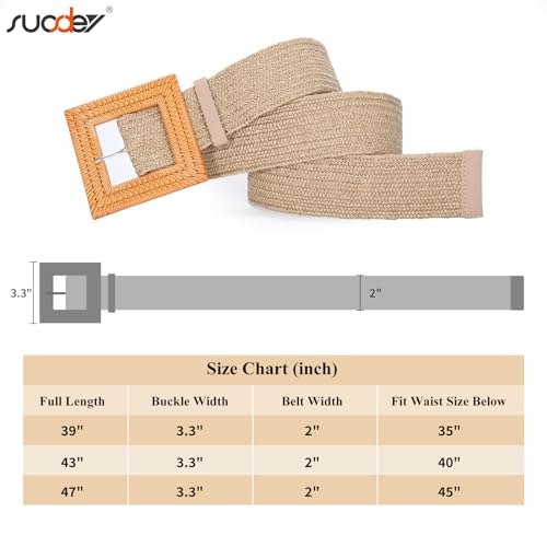Image of SUOSDEY 2 Pack Straw Woven Elastic Belt Braided Stretch Wide Belt for Women Dress, C-khaki+beige, Fit Waist up to 35''