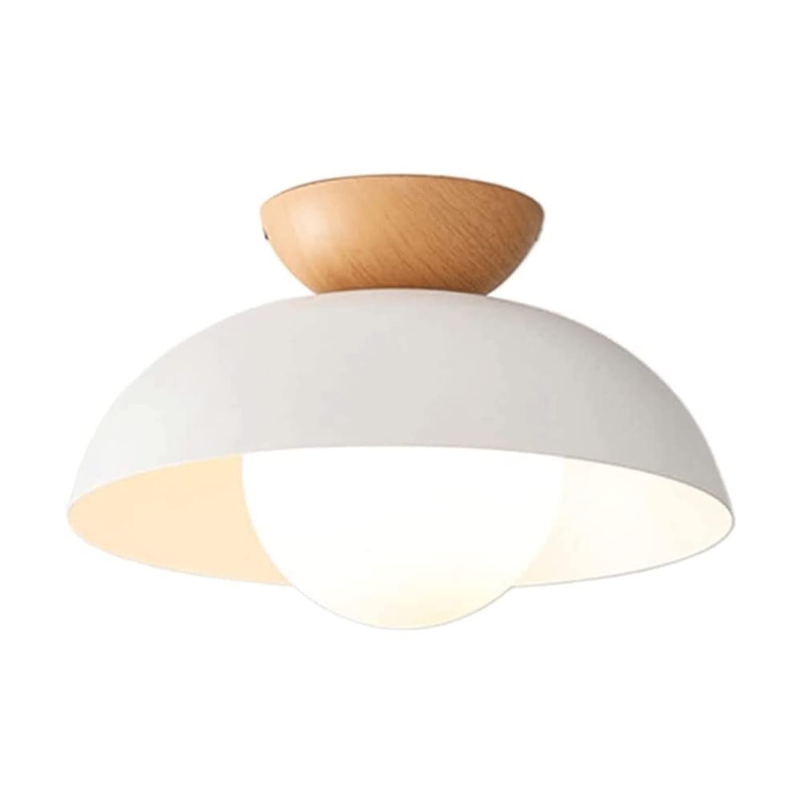 KHUKHU Nordic Style Wrought Iron and Wood Ceiling Lamps, Semi-recessed Ceiling Light, E14 Single-Head Ceiling Chandeliers, Bedroom Aisle Corridor Entrance Decorative Lights(B)