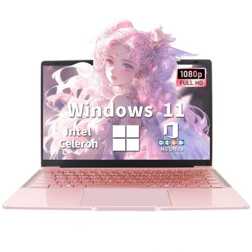 LONGEVINCE Ordinateur Portable 14 Pouces, 8 Go de RAM, DDR4, Ultrabook, IPS 1920 x 1080, Celeron N4120,sous Windows 11, avec Protection de Clavier AZERTY en français(Or Rose, 8GB+512G SSD)