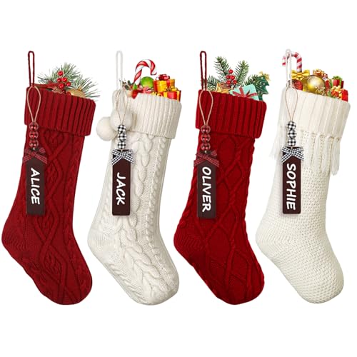 Weldomcor Weihnachtsstrumpf 4er Set, 46cm Große Gestrickt...