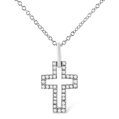 Haus of Brilliance .925 Sterling Silver 1/10 cttw Pave-Set Round-Cut Diamond Open Cross 18" Pendant Necklace (I-J Color, I1-2 Clarity)
