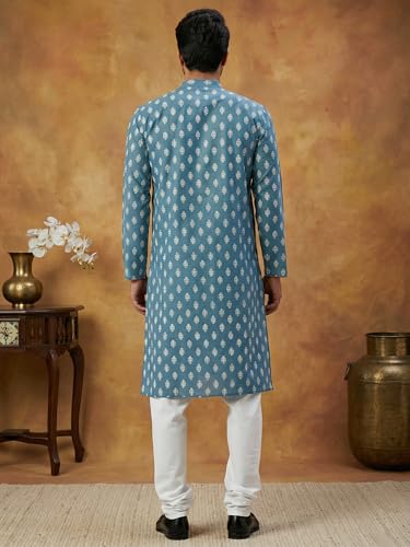 Image of Amazon Brand - Tavasya Men Floral Printed for Regular Fit Kurtas | Ethnic Wear | Festive | Cotton Blend | Knee Length