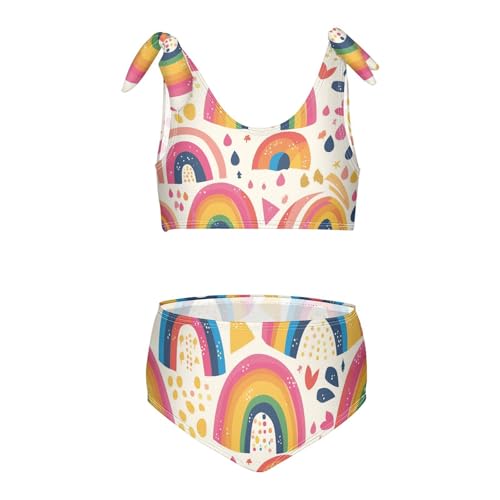 Rainbow Boho Style Girls 2 Piece Kids Bikini Set Beach Swimsuit Swimwear Adjustable Shoulder Strap