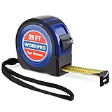 WORKPRO Tape Measure 25 FT, Tape Measure with Fractions Every 1/8' and 1/32' Accuracy, Quick Read, Nylon Coated, Shock-Resistant Case and Belt Clip
