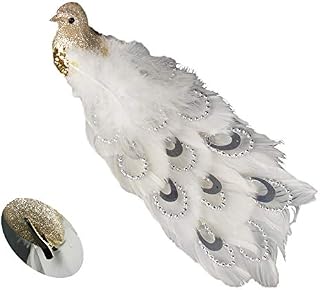 Davies 21cm Long Beaded Tail Peacock Clip on Bird Christmas Tree Decoration - Gold