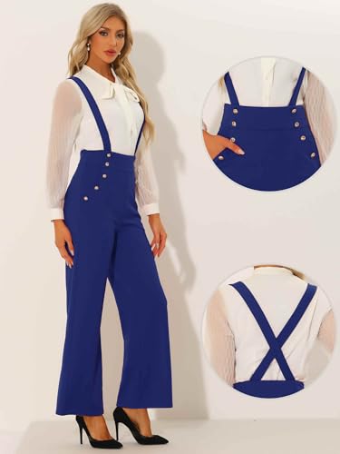 Allegra K Casual Office Jumpsuits for Women's Adjustable Straps Wide Leg Suspenders Pants Overall X-Large Blue by Allegra K - Image 4