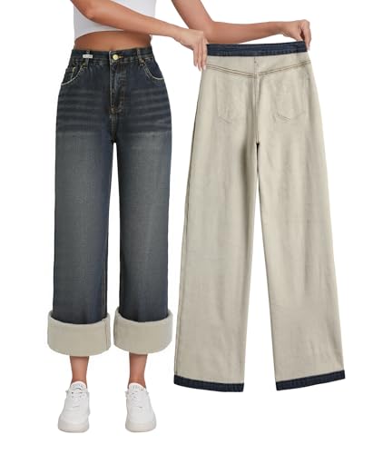 EMMIOL Jeans for Women Wide Leg Baggy Jeans High Waist Y2K Casual Loose Boyfriends Trousers Vintage Streetwear Blue XS