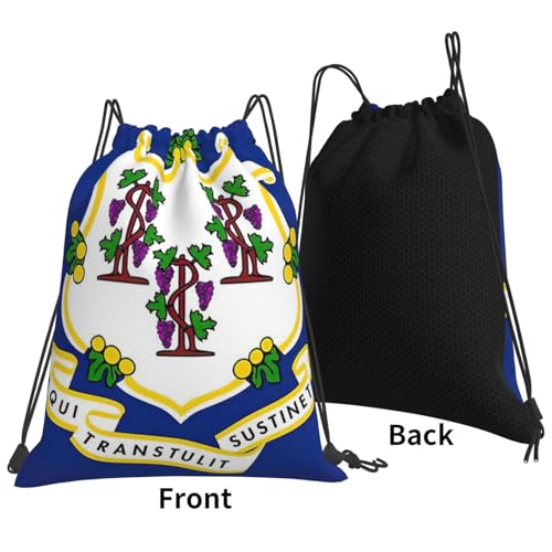 Connecticut State Flag Print Drawstring Bags Gym Bag - Lightweight Foldable - Sports, Travel, Yoga, Beach, Hiking, Picnics, Outdoor3