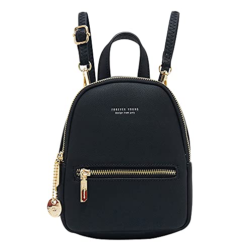 Aeeque Mini Backpack Purse for Women PU Leather Small Backpacks for Women Teens Girls Cute Tiny Bag Purse Zipper Pockets Casual Backpacks Cell Phone Purse for iPhone 13 Pro Max(Black)