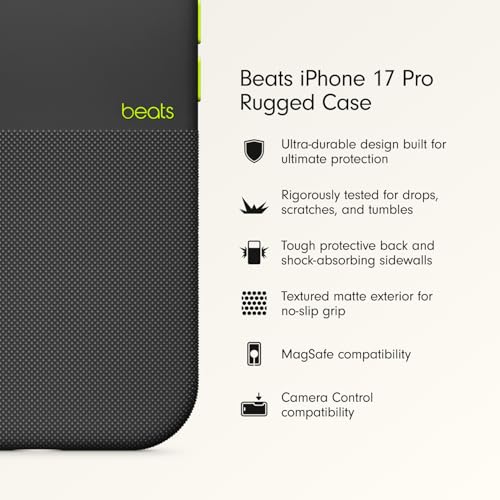Image of Beats iPhone 17 Pro Rugged Case with MagSafe & Camera Control, Scratch & Drop Tested, Matte Texture with Microfibre Lining - Everest Black
