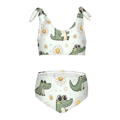 Girls' Bikini Set, Cute Little Daisy Cartoon Crocodile Kids Swimsuit 2 Pcs Beach Bathing Suit