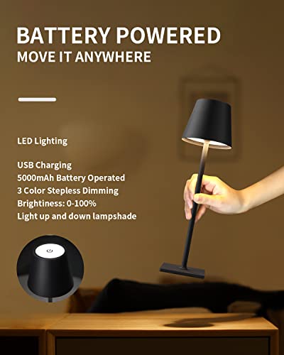 Kdg 2 Pack Cordless Table Lamp,Portable Led Desk Lamp, 5000Mah Battery Operated, 3 Color Stepless Dimming Up, For Restaurant/Bedroom/Bars/Outdoor Party/Camping/Coffee Shop Night Light(Black) #TOP5