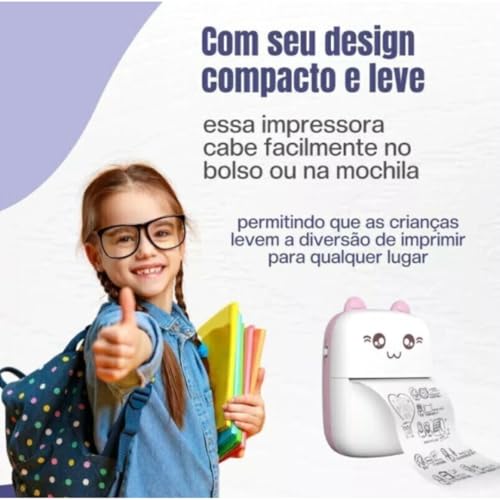 Mini Impressora Térmica Gatinho Portátil Bluetooth 200dpi – Compacta, Sem Fio, Ideal para Fotos, Not