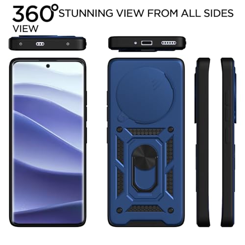 Image of Pikkme Back Cover for Redmi Note 14 Pro Plus 5G | D10 Tough Armor | 360 Protection Case | Sliding Camera Shield Cover & Ring Holder Stand Bumper Case (Blue)