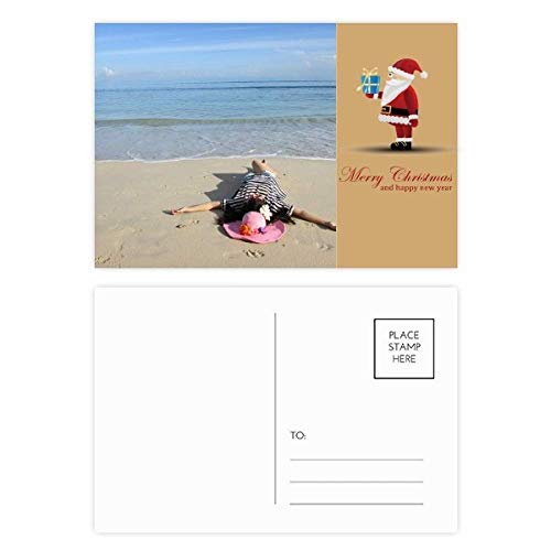 Cartes postales fille Ellie Yao lot de 20 illustrations plage soleil et mer avec le Père Noël