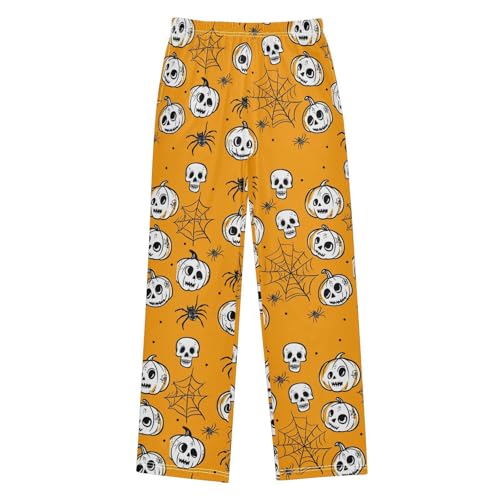Boys' Pants Halloween White Skull Pumpkin Long Bottoms Jogger Pants Elastic Waist Trousers with Pockets S-XL