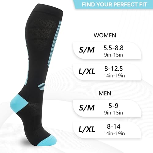 FLD Comfortway Socks Women Men 6 Pairs, Knee High Best Support Circulation Socks for Running, Travel, Flight, Nurse2
