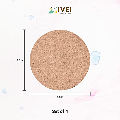 Image of IVEI MDF DIY Coasters with Holder Stand - MDF Plain Wooden Coasters & Holder Blank Cutouts for Painting, Sheet Craft, Decoupage, Resin Art Work & Decoration (Round with Holder)
