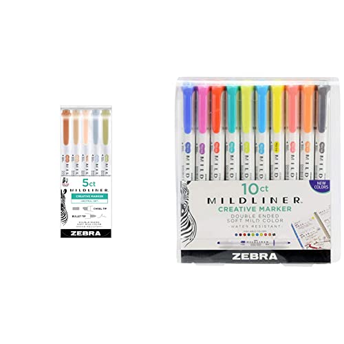 Zebra Pen Mildliner Neutral Vintage Set 5 Pack (78605) - Surligneurs Double Extrémité Large et Fine - Papeterie