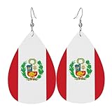 Peru Flag Teardrop Earrings For Women Peruvian Lightweight Leather Dangle Earrings Patriotic Jewelry Gifts