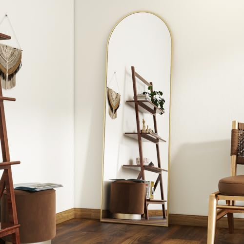 Koonmi Gebogener Ganzkörperspiegel, 40 x 125 cm Gebogener Spiegel Großer An die Wand gelehnter Ganzkörperspiegel Ideal als Ankleidespiegel für das Wohnzimmer, Gold