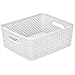 Simplify Resin Wicker Storage Tote, Medium 14" x 11.5" x 5.15", Basket Weave, White