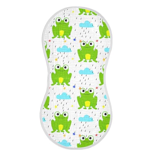 xigua Green Frogs Muslin Baby Burp Cloths Set of 4, Super Soft & Absorbent Burping Rags, Cotton Burp Clothes Shower Gift for Newborn, Baby Girls and Boys