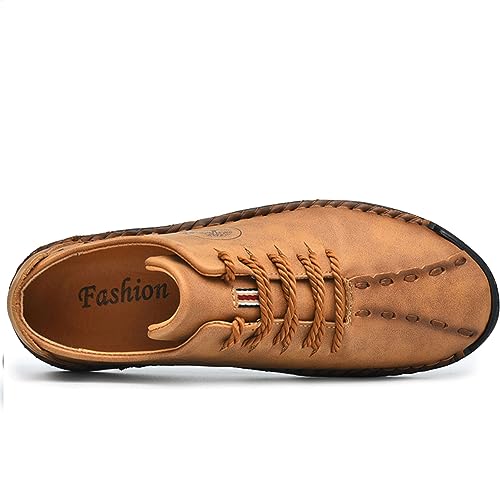 Mens Leather Casual Loafers Flats Comfortable Soft Breathable Lace-Up Lightweight Shoes2