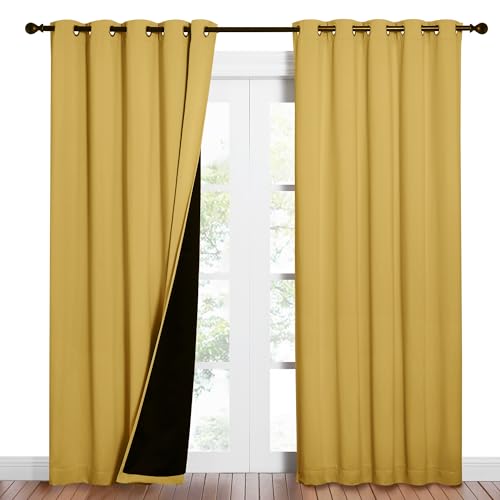 Image of NICETOWN Bright Yellow Full Shade Curtain Panels, Pair of Energy Smart & Noise Blocking Out Blackout Drapes for Dining Room Window, Thermal Insulated Guest Room Lined Window Dressing, 62 x 84 inch