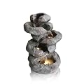TIANCENTRAL H Outdoor Rock Fountain with LED Lights, Lighted Cascade Garden Fountain 5-Tiered Stacked Rocks Outdoor Fountains and Waterfalls for Patio and Garden Decor Deep Grey